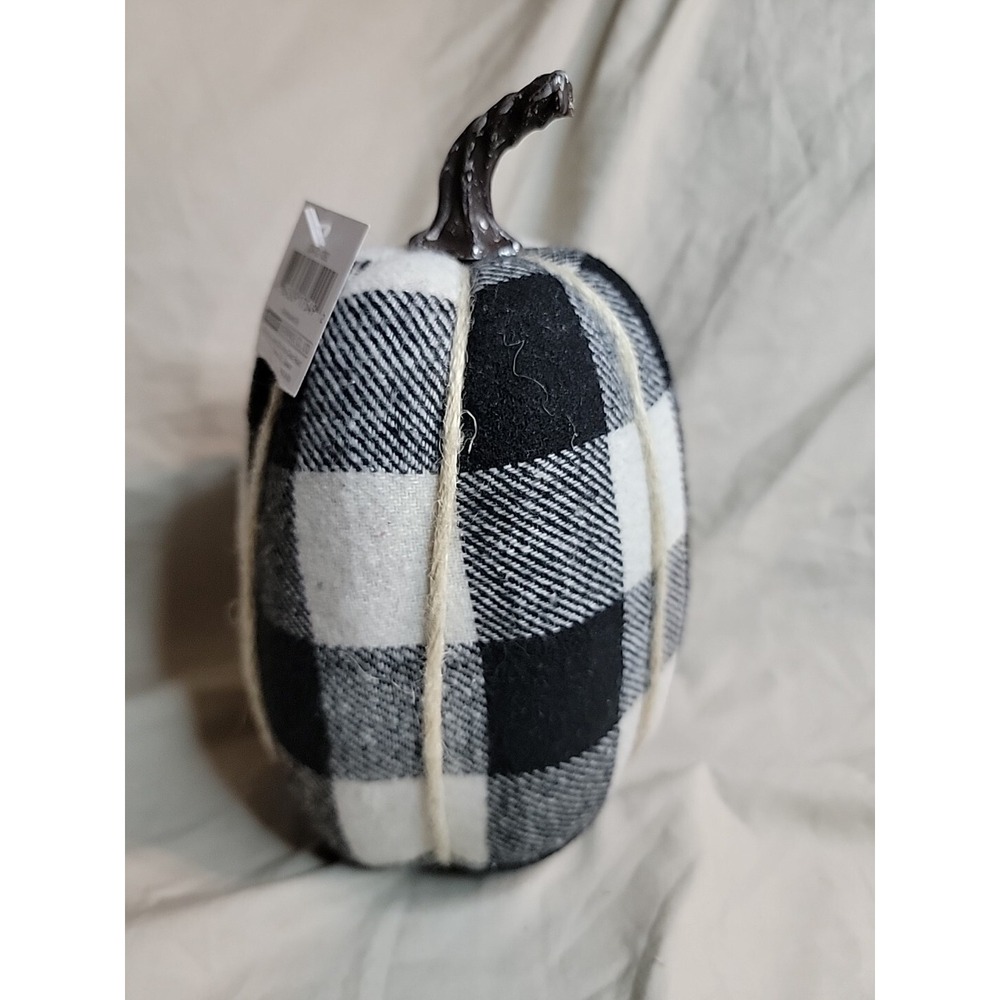 Stuffed Fabric Tall Pumpkin Black‎ & White Large Gingham Print 8.5" x 5.5"